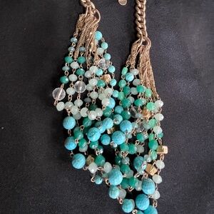 Stella & Dot Multi Strand "Maldives" Necklace Beaded Gold Turquoise Green Glass
